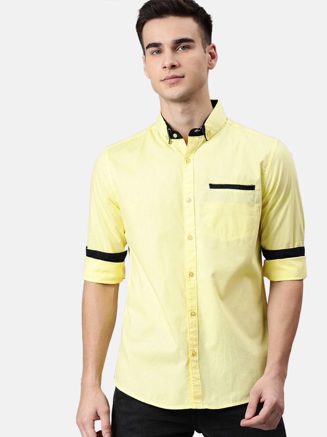 

IVOC Men Yellow Slim Fit Opaque Cotton Casual Shirt