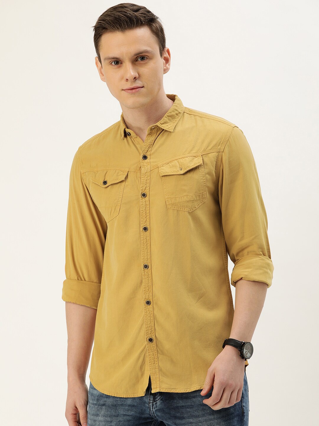 

IVOC Men Mustard Slim Fit Opaque Casual Shirt