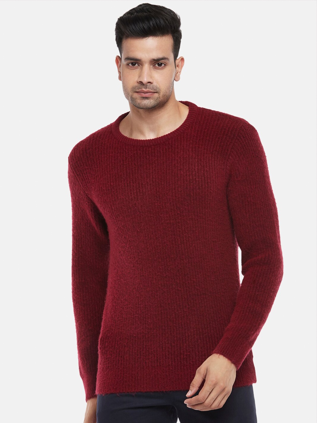 

BYFORD by Pantaloons Men Rust Ribbed Pure Acrylic Pullover Sweater