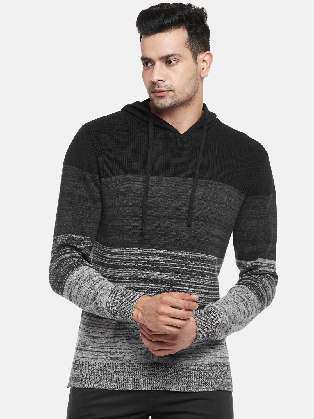 

BYFORD by Pantaloons Men Black & Grey Striped Printed Pullover