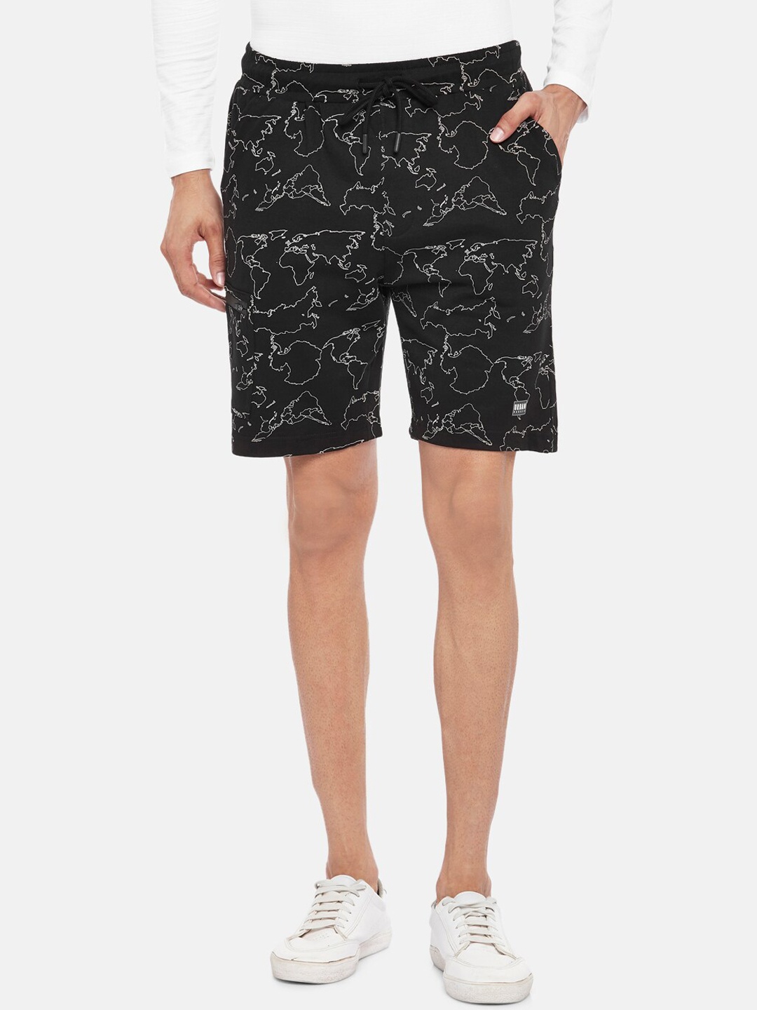 

Urban Ranger by pantaloons Men Black Printed Slim Fit Regular Shorts