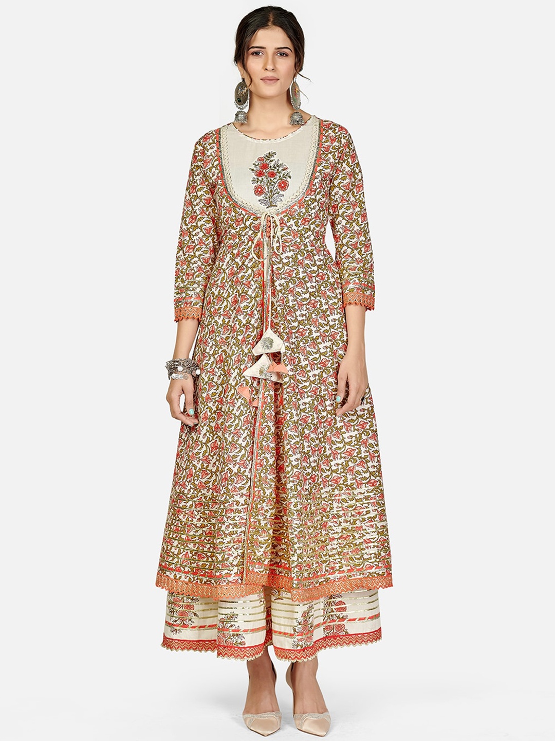 

Vbuyz Women Cream-Coloured Ethnic Motifs Printed Anarkali Kurta