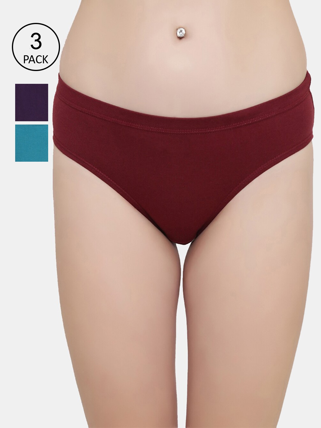 

AMOSIO Women Pack Of 3 Solid Cotton Hipster Briefs, Navy blue