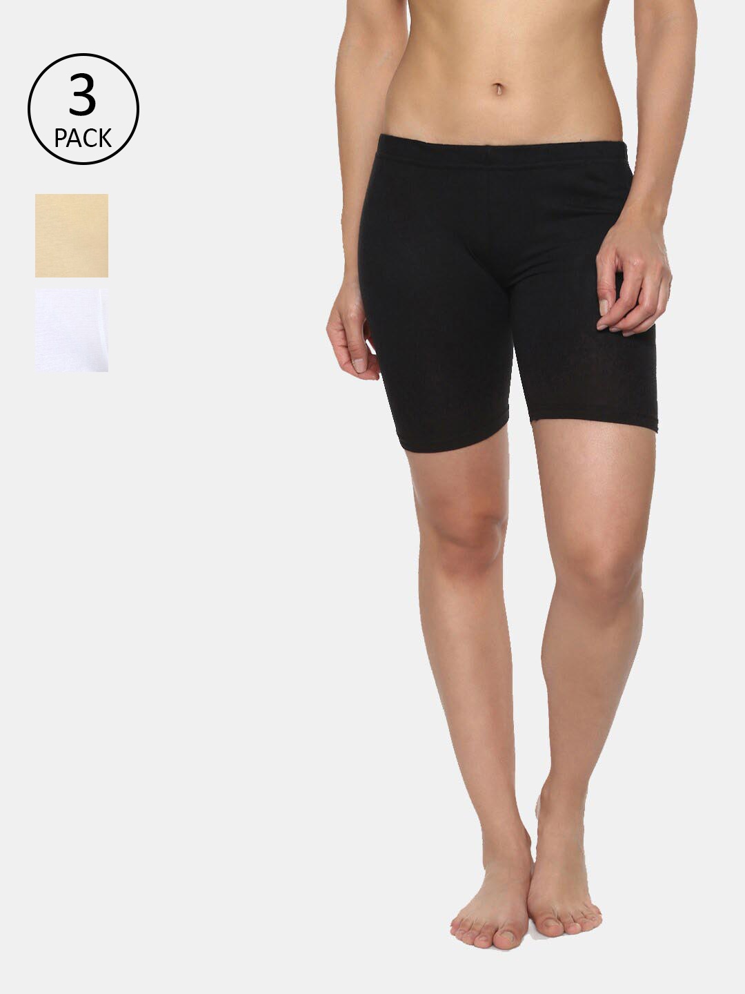 

AMOSIO Women Pack Of 3 Cotton Lounge Shorts, Black
