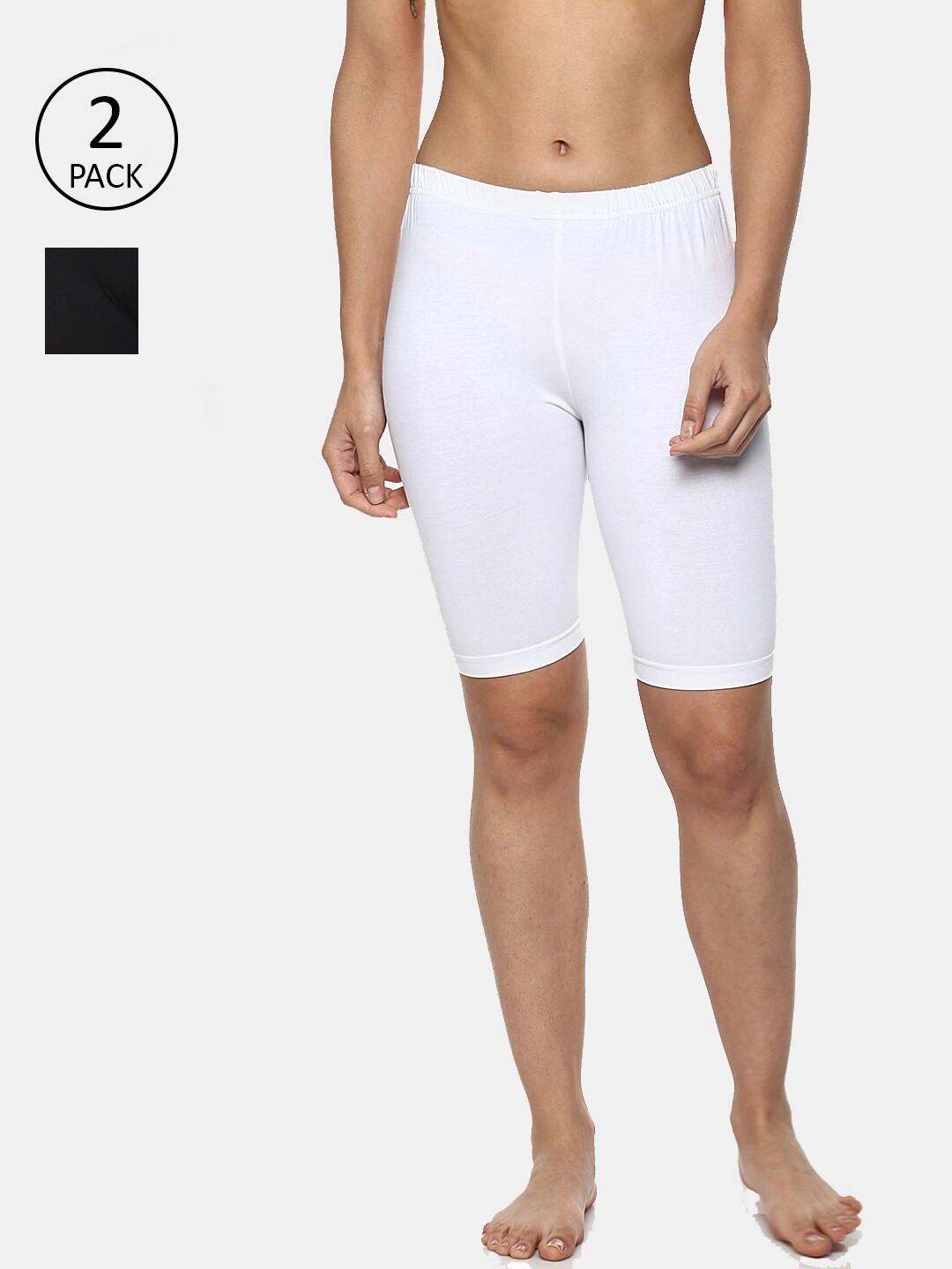 

AMOSIO Women Black & White Set Of 2 High-Rise Lounge Shorts