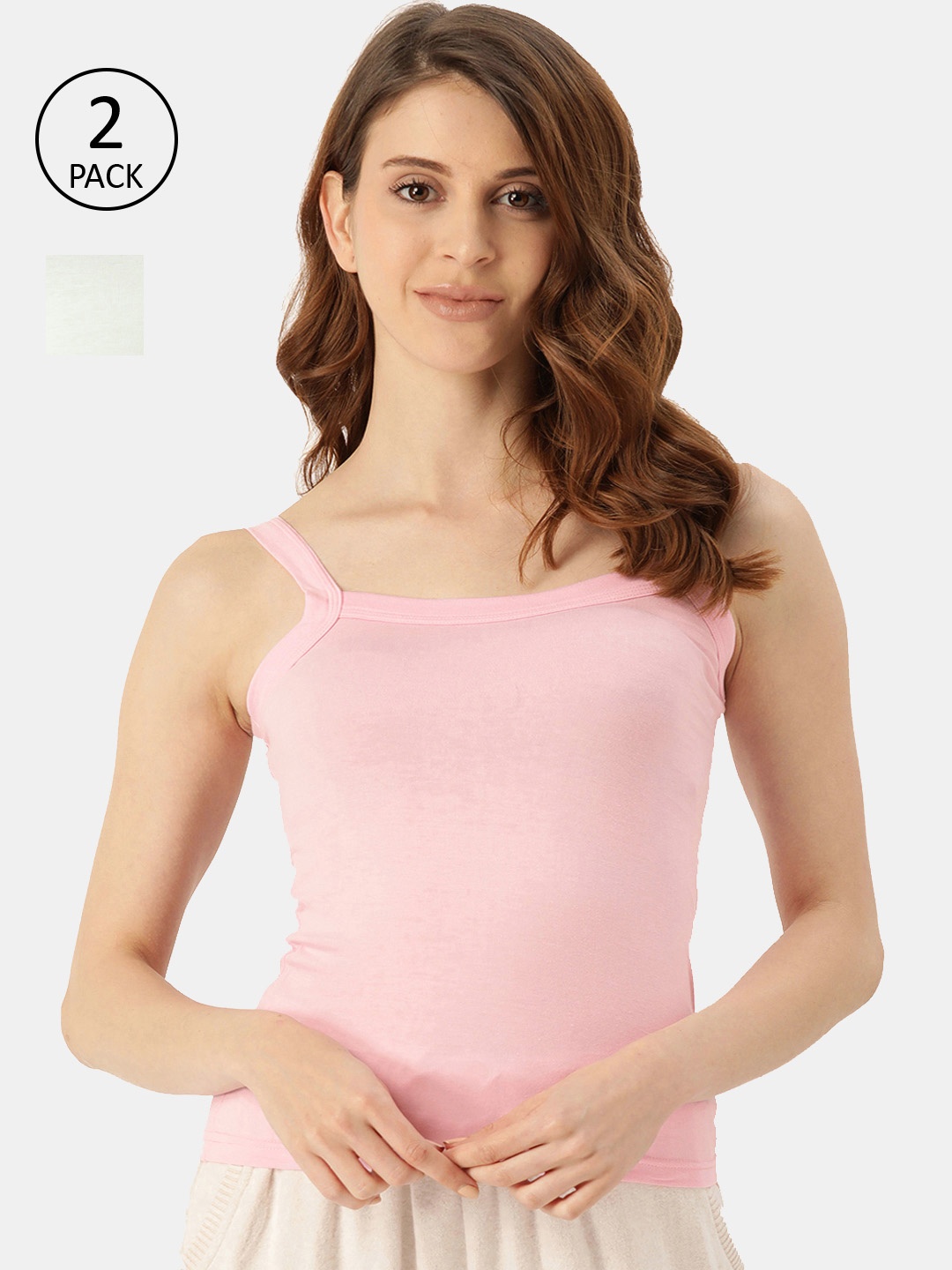 

AMOSIO Women Pack Of 2 Solid Pure Cotton Camisoles, Pink