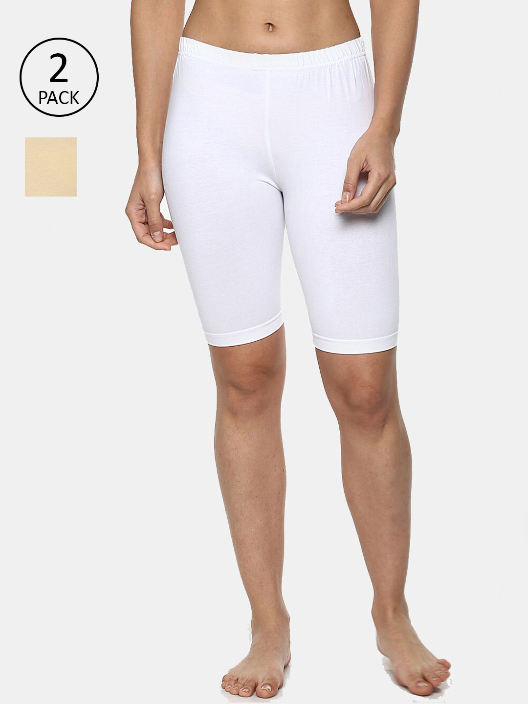 

AMOSIO Set-2 Women White & Beige High-Rise Lounge Shorts
