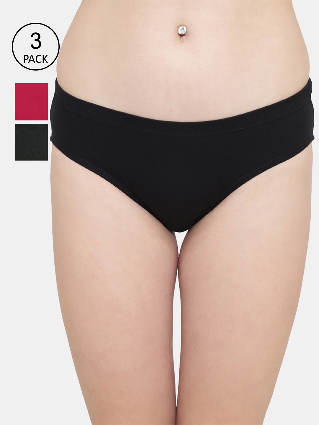 

AMOSIO Women Pack Of 3 Solid Cotton Hipster Briefs DP-100dc-3, Black