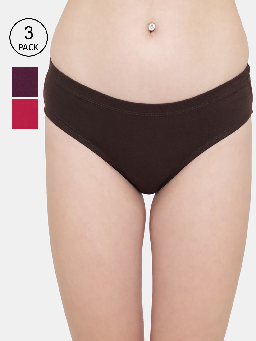 

AMOSIO Women Pack Of 3 Solid Cotton Hipster Briefs, Purple
