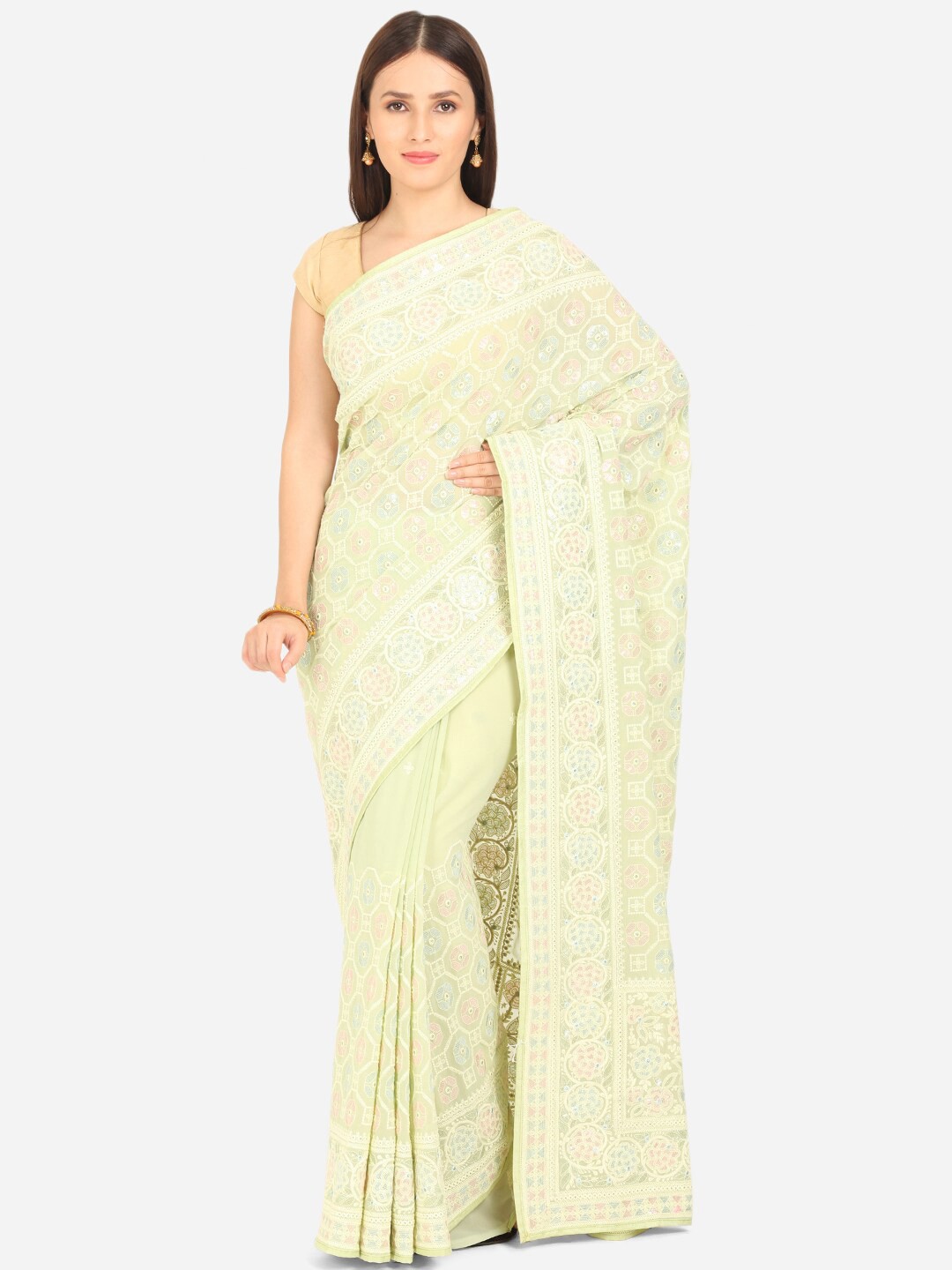 

BOMBAY SELECTIONS Green & Blue Ethnic Motifs Embroidered Saree