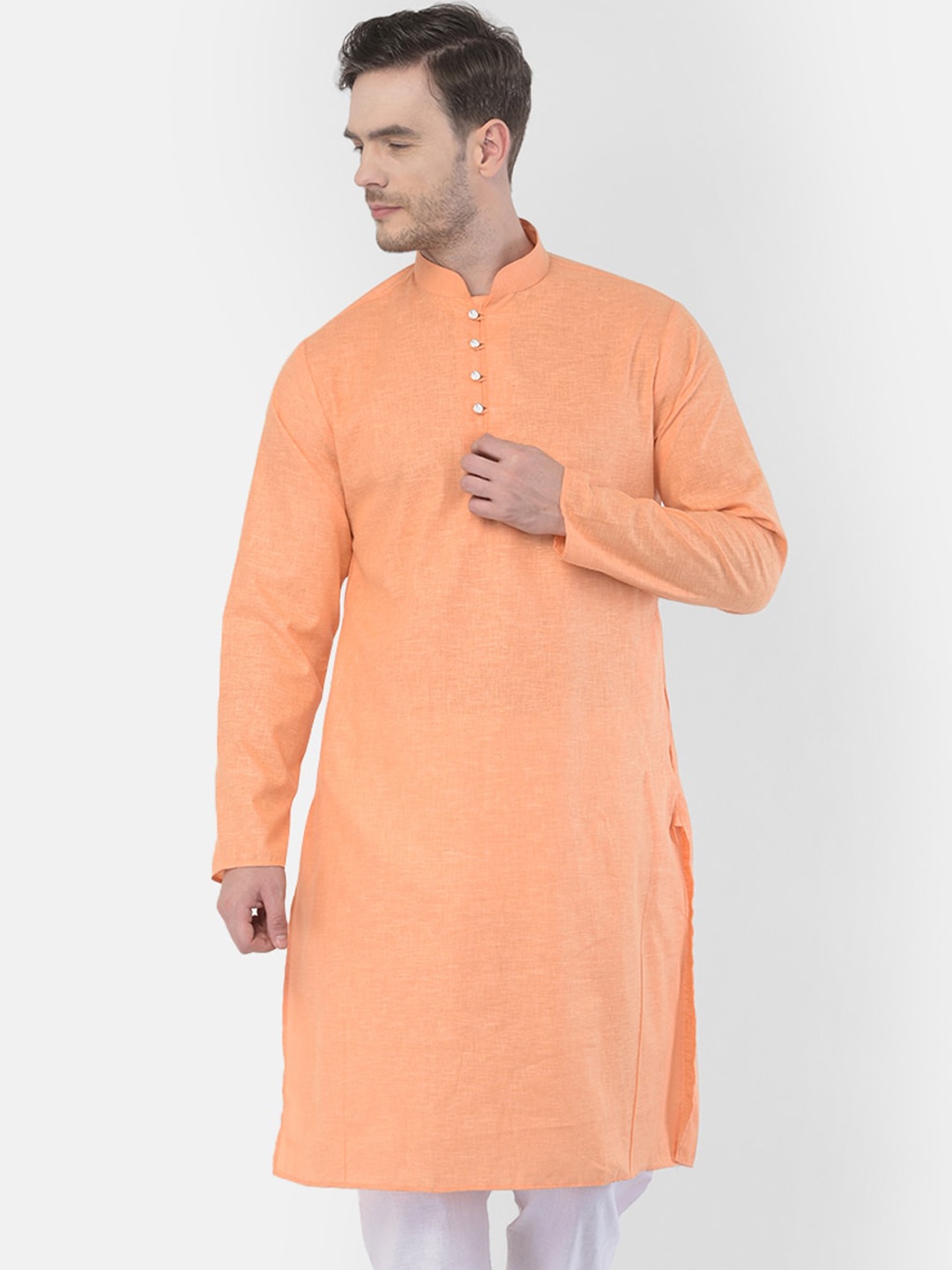 

SG LEMAN Men Orange Cotton Kurta
