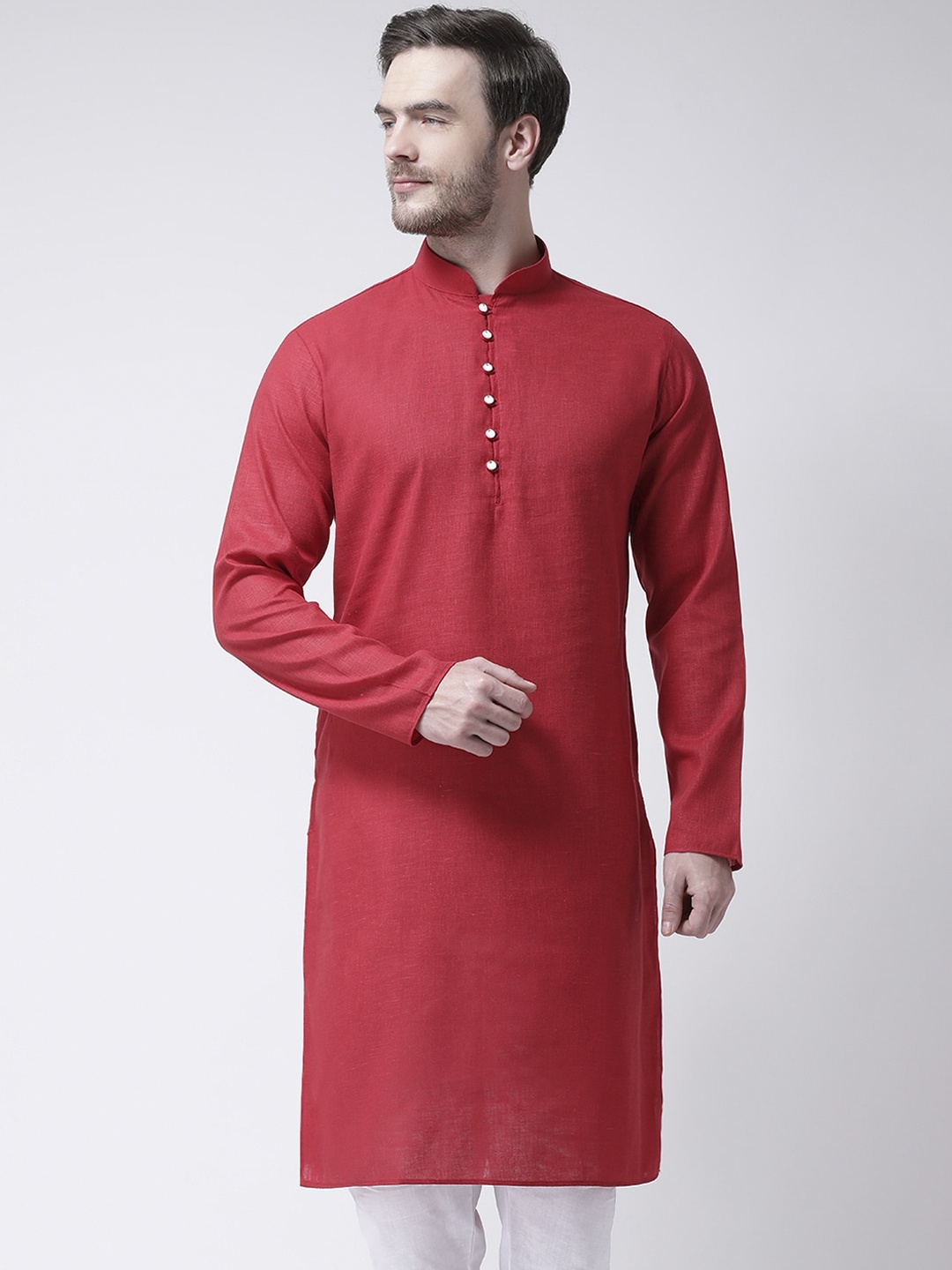 

SG LEMAN Men Maroon Thread Work Kurta