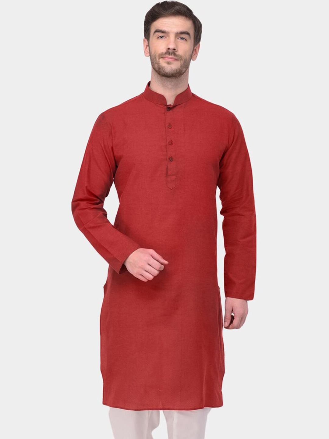 

SG LEMAN Men Maroon Thread Work Kurta