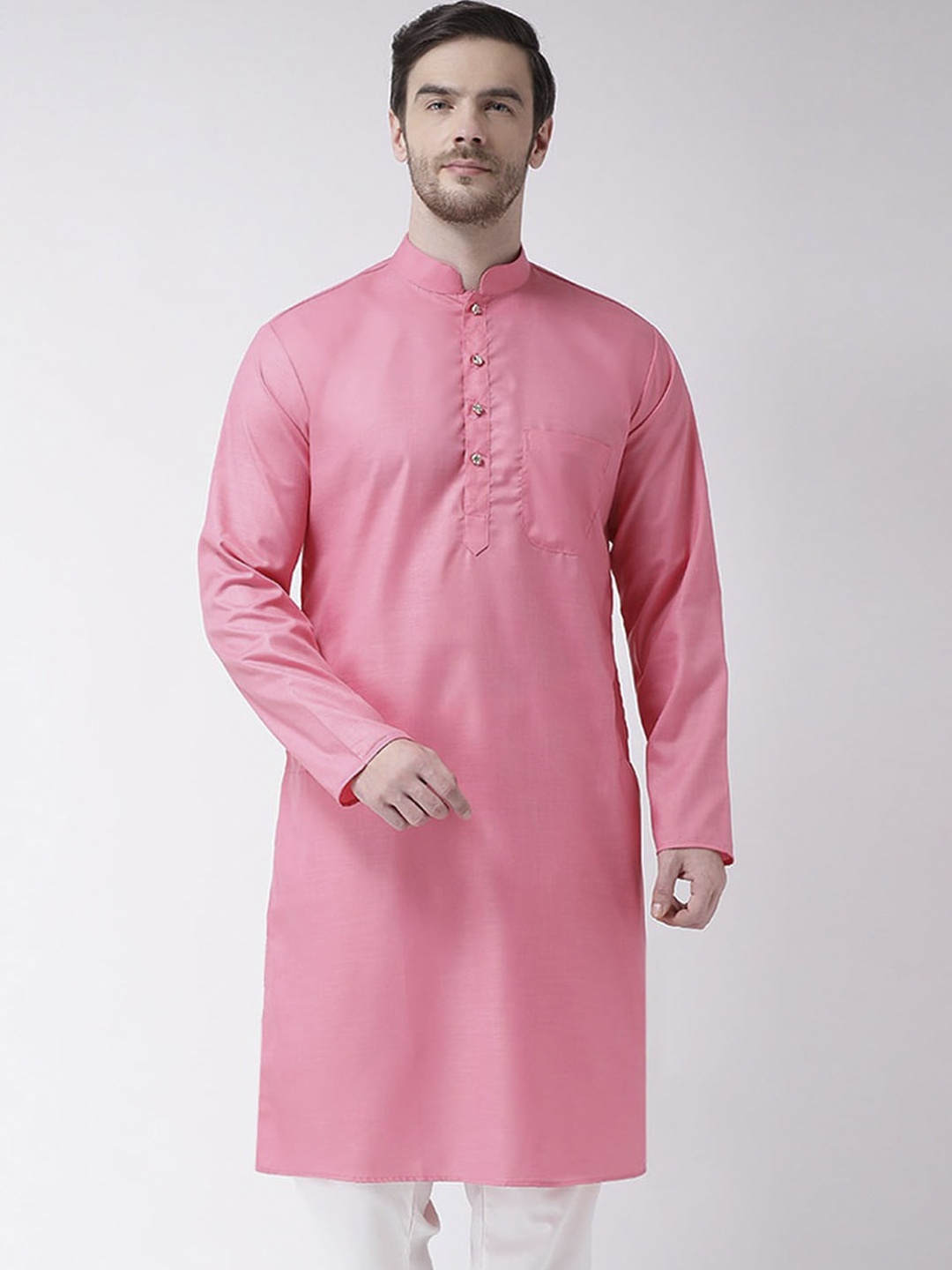 

SG LEMAN Men Pink Thread Work Pure Cotton Kurta