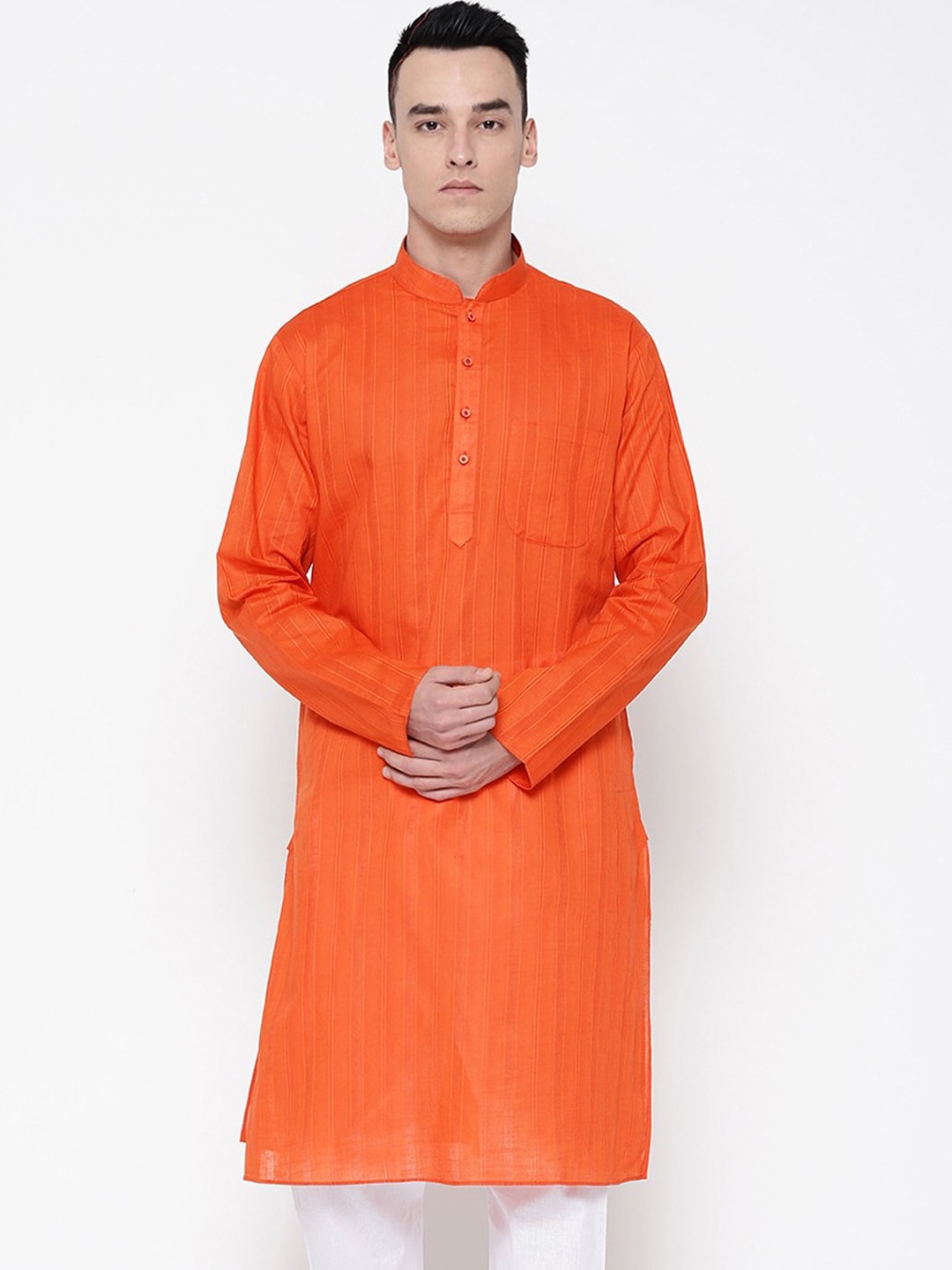 

SG LEMAN Men Orange Thread Work Kurta