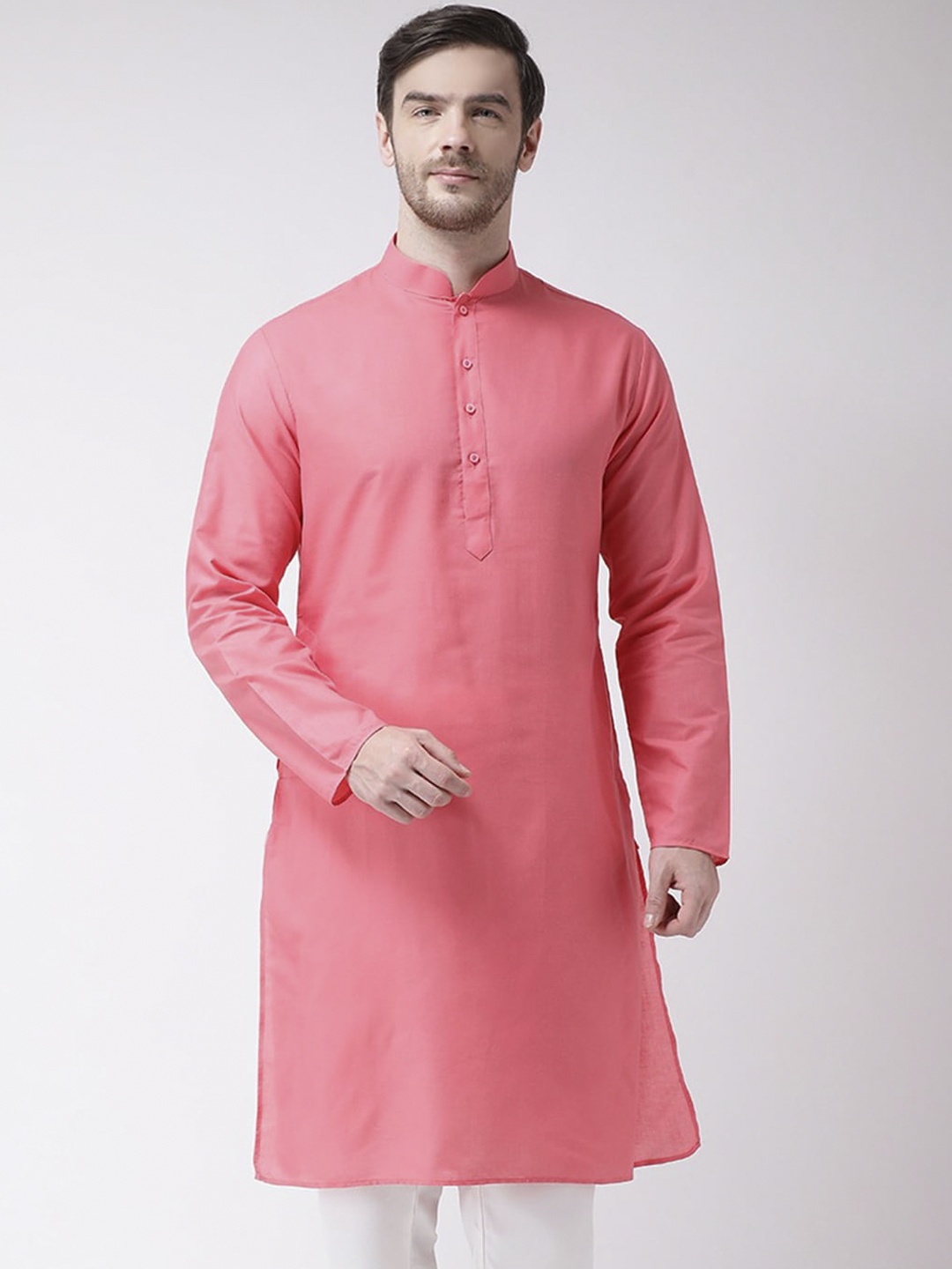 

SG LEMAN Men Peach-Coloured Solid Cotton Kurta