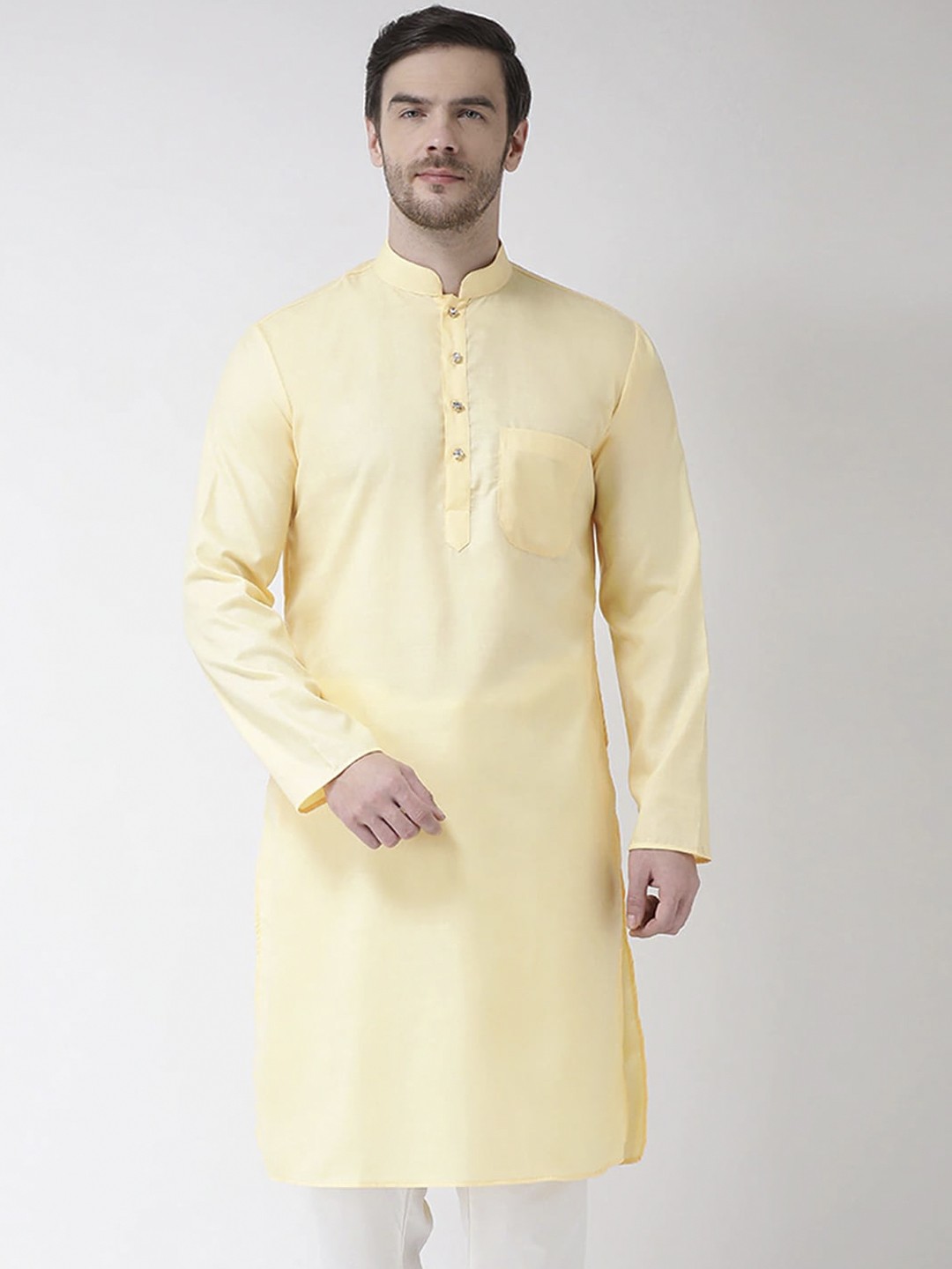

SG LEMAN Men Yellow Thread Work Solid Kurta