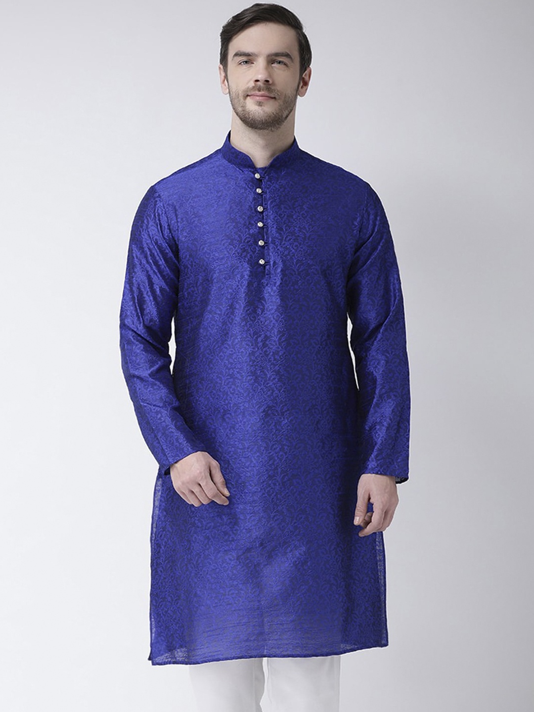 

SG LEMAN Men Blue Cotton Jacquard Kurta