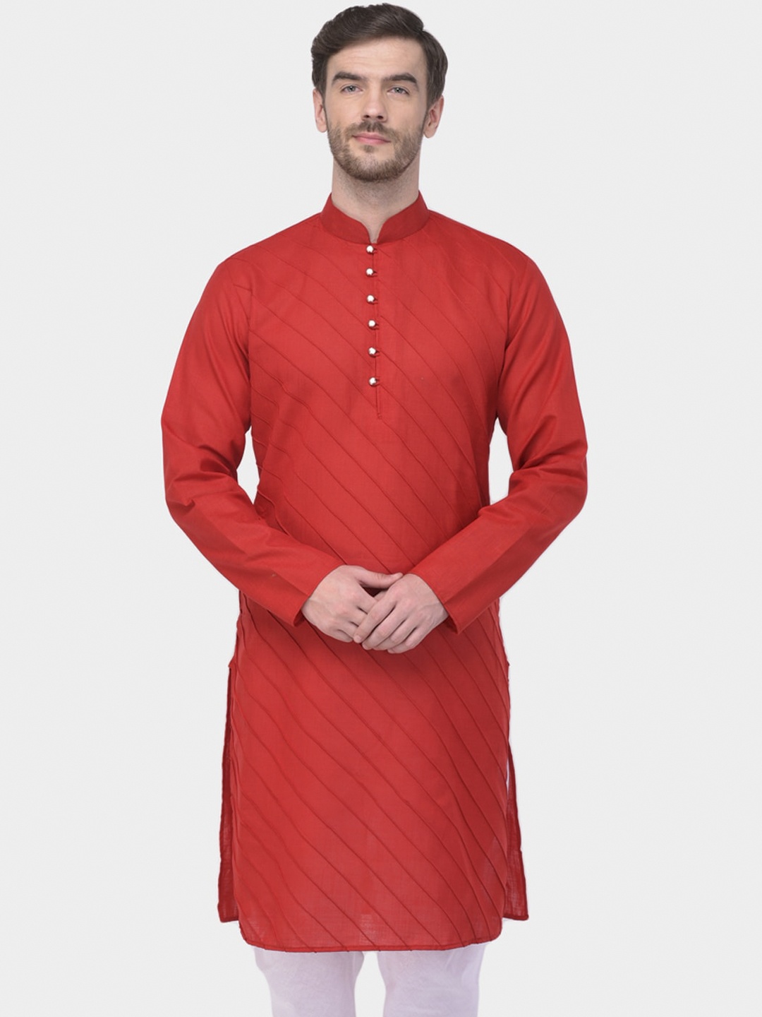 

SG LEMAN Men Maroon Striped Straight Kurta