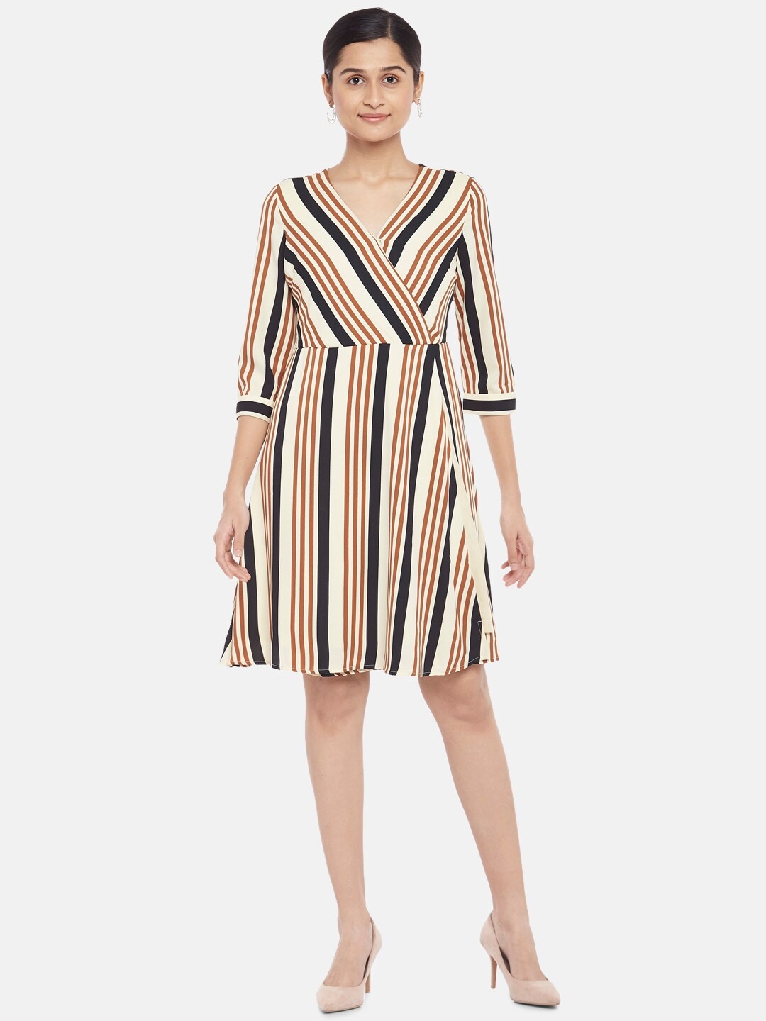 

Annabelle by Pantaloons Brown & Cream-Coloured Striped Dress