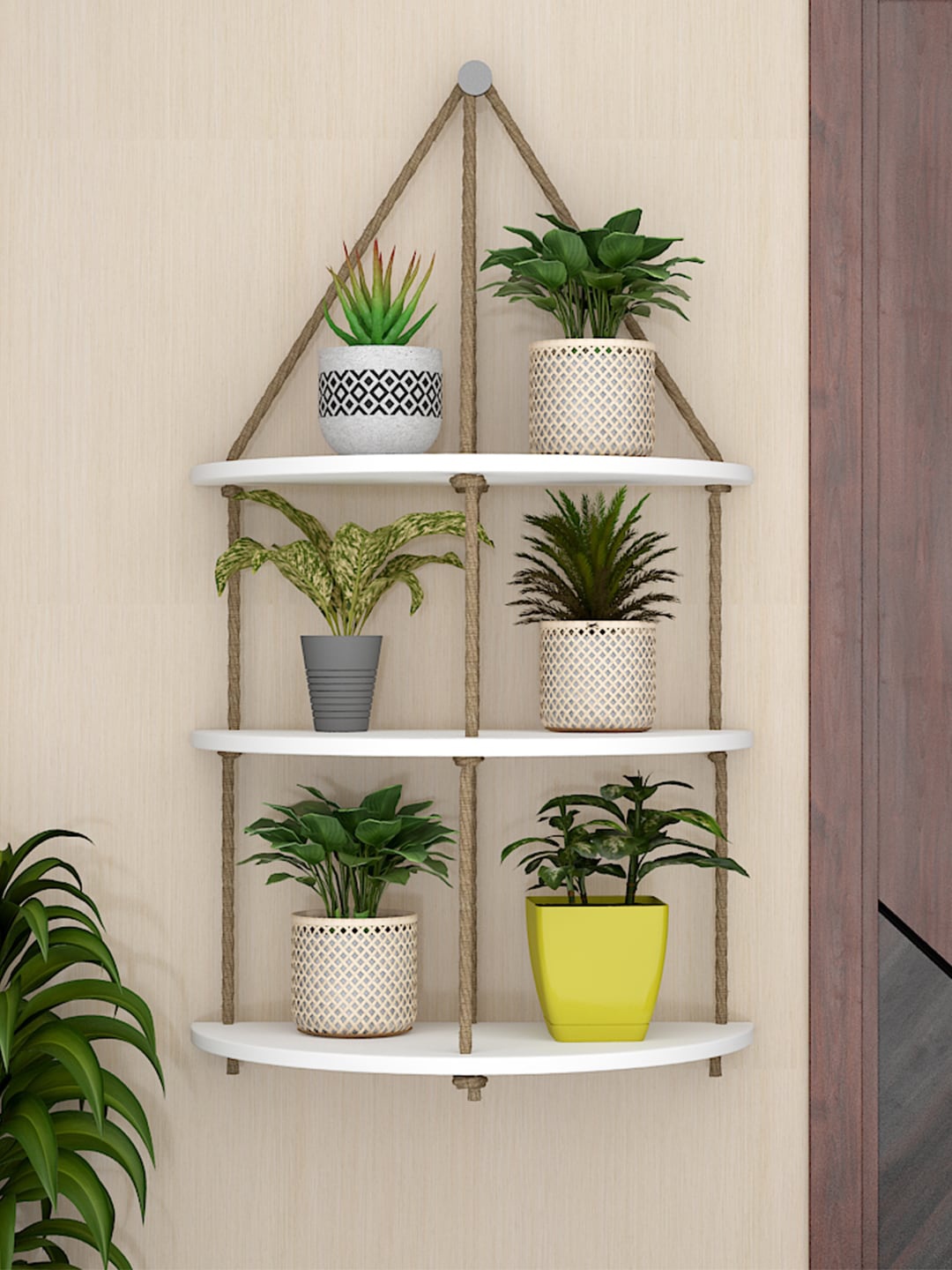 

WALLMANTRA Unisex White Wooden Wall 3 Layers Hanging Planter
