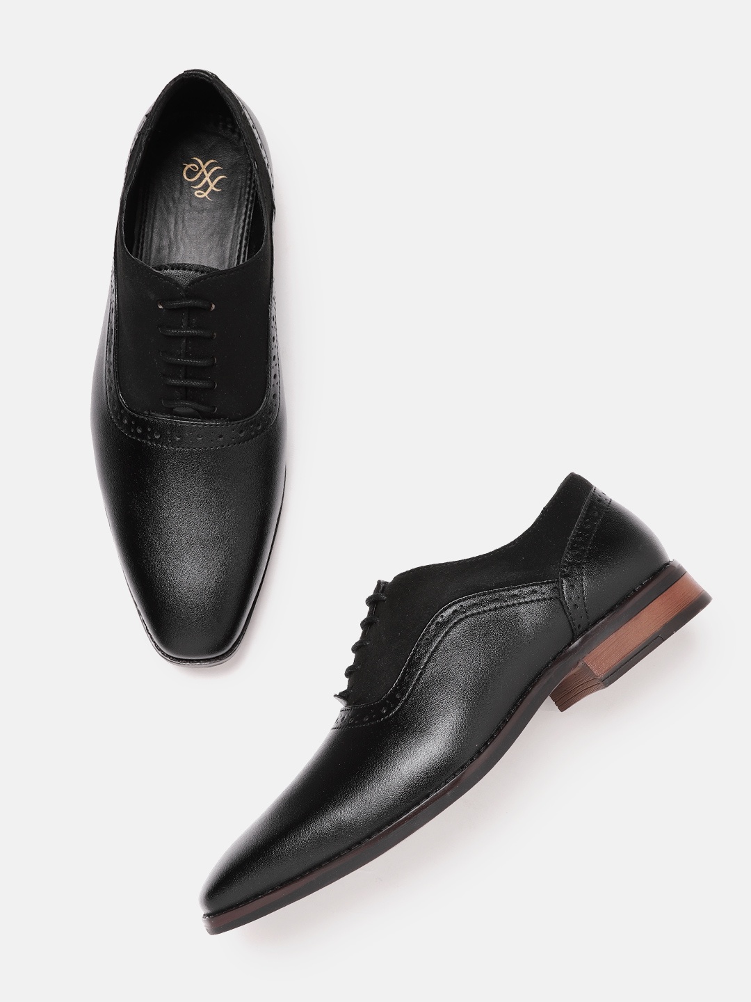 

House of Pataudi Men Black Handcrafted Leather Formal Brogues