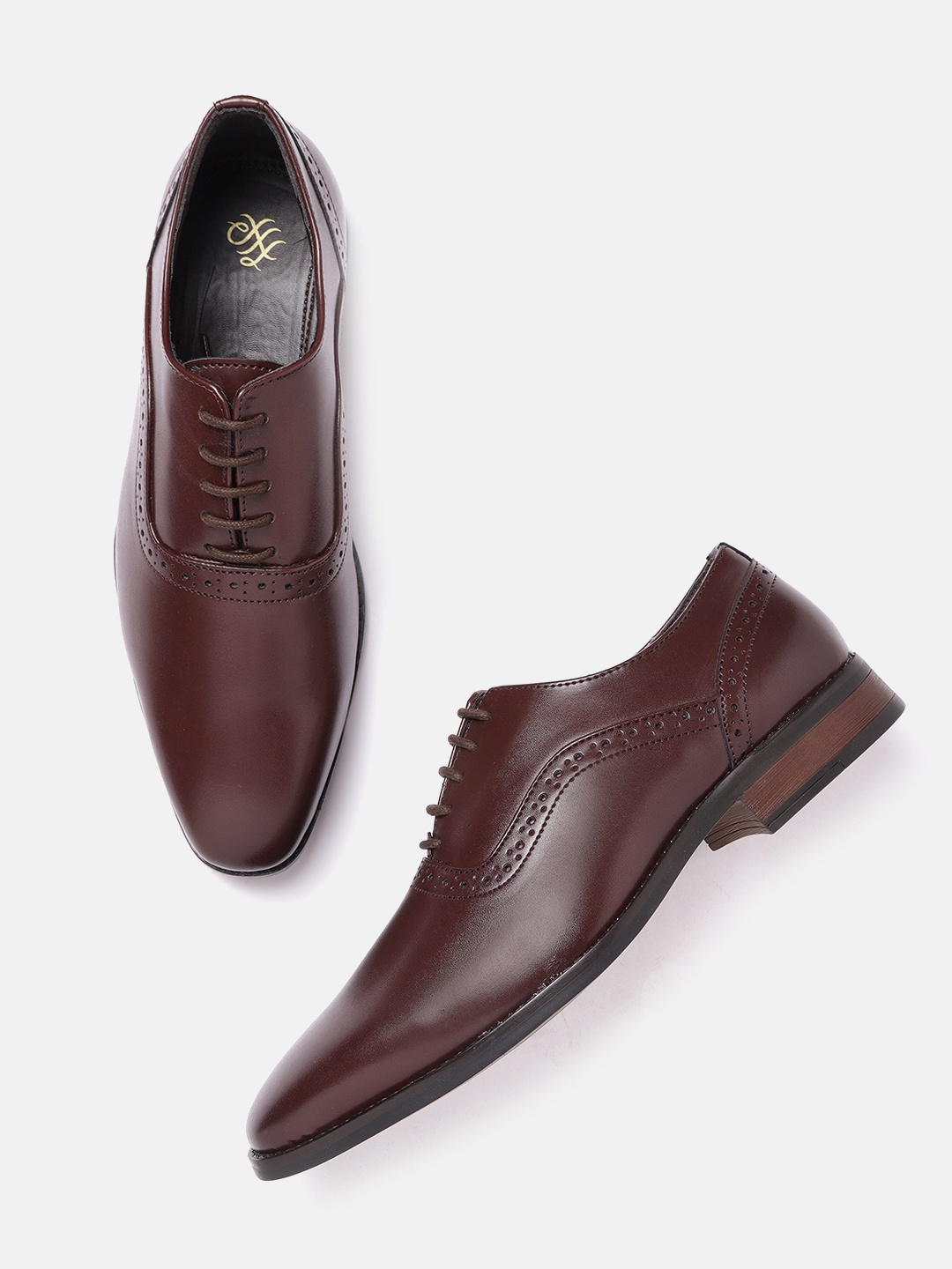 

House of Pataudi Men Burgundy Handcrafted Solid Leather Formal Oxfords