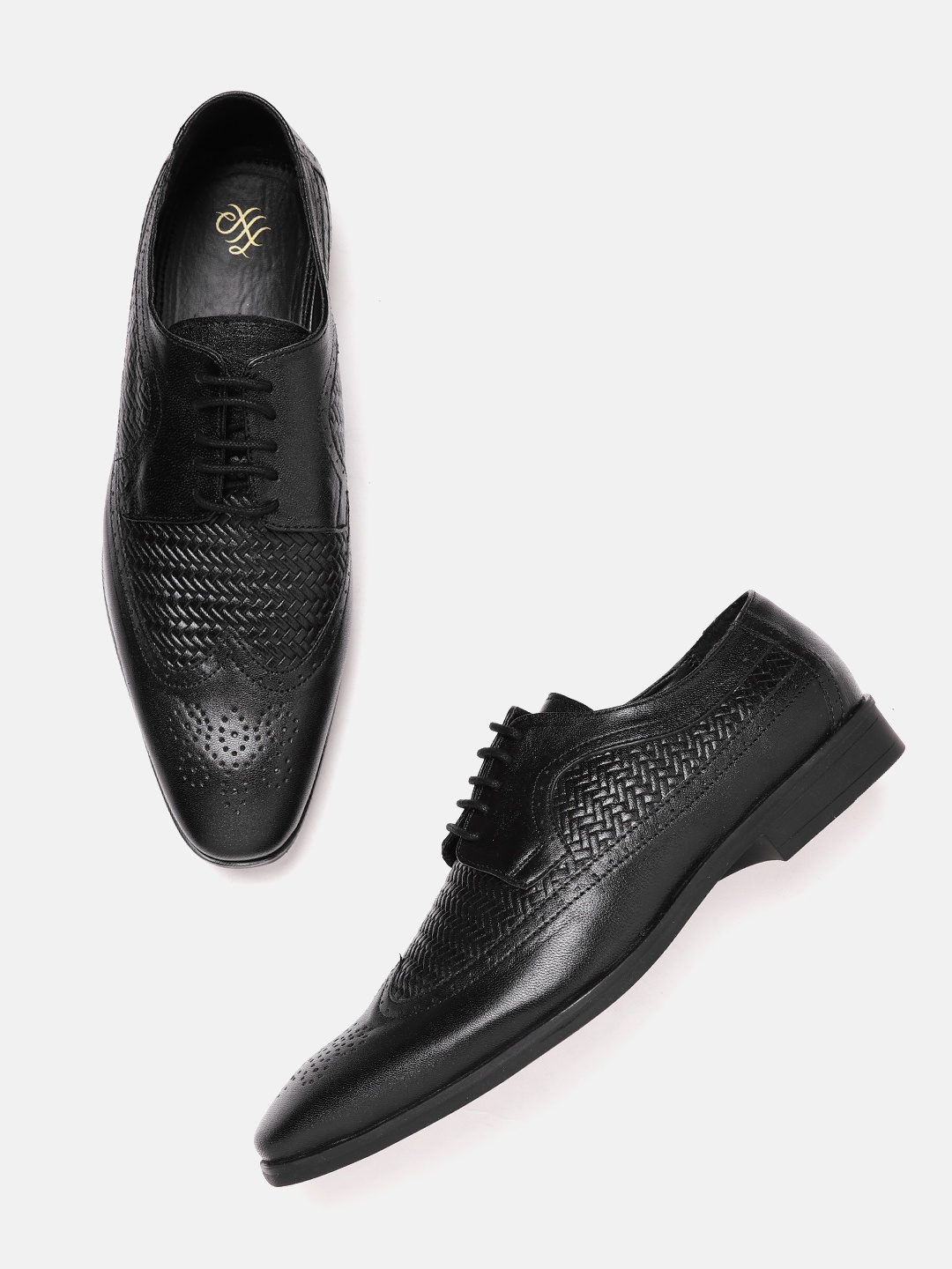 

House of Pataudi Men Handcrafted Leather Formal Brogues, Black