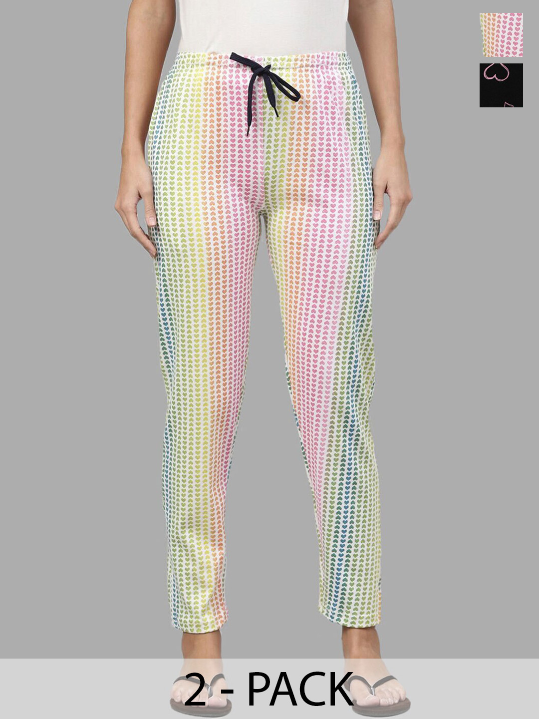 

Kryptic Women Pack Of 2 Printed Pure Cotton Lounge Pants, Multi