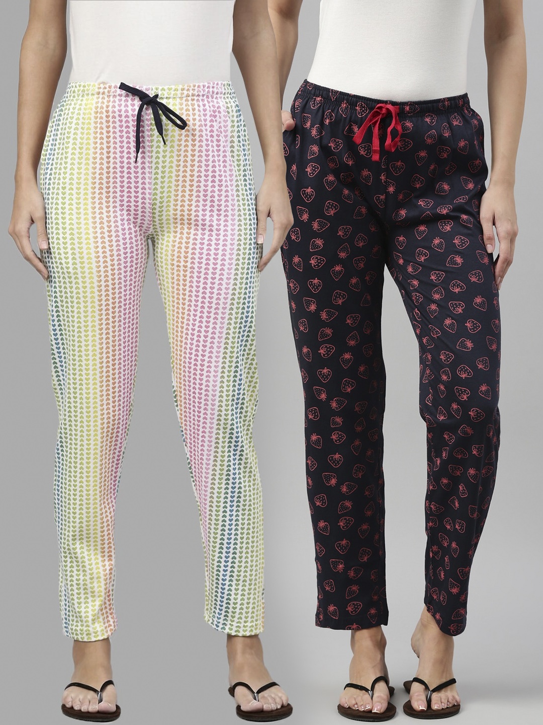 

Kryptic Women Pack Of 2 Printed Pure Cotton Lounge Pants, White