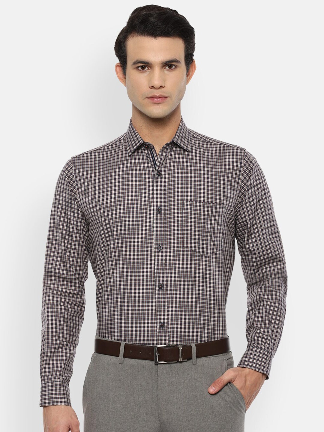 

Van Heusen Men Navy Blue Tartan Checks Opaque Checked Formal Shirt