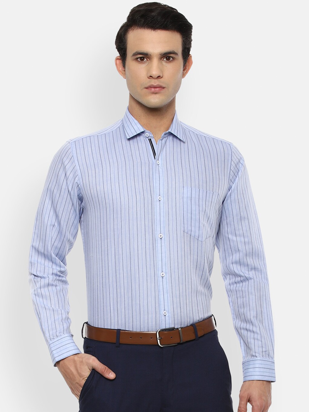 

Van Heusen Men Blue Opaque Striped Formal Shirt