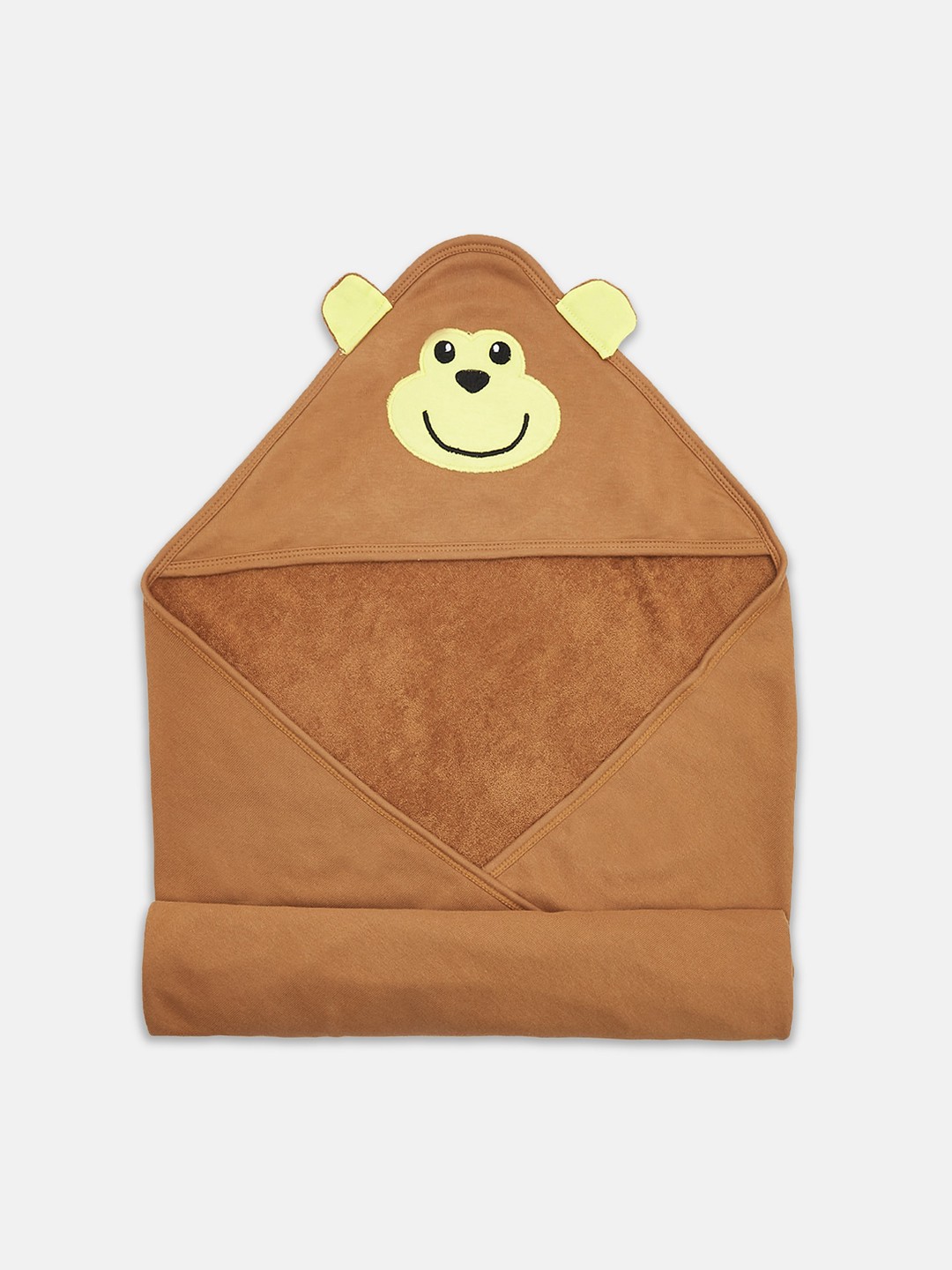 

Pantaloons Baby Boys Brown & Yellow Solid 240 GSM Pure Cotton Hooded Bath Towel