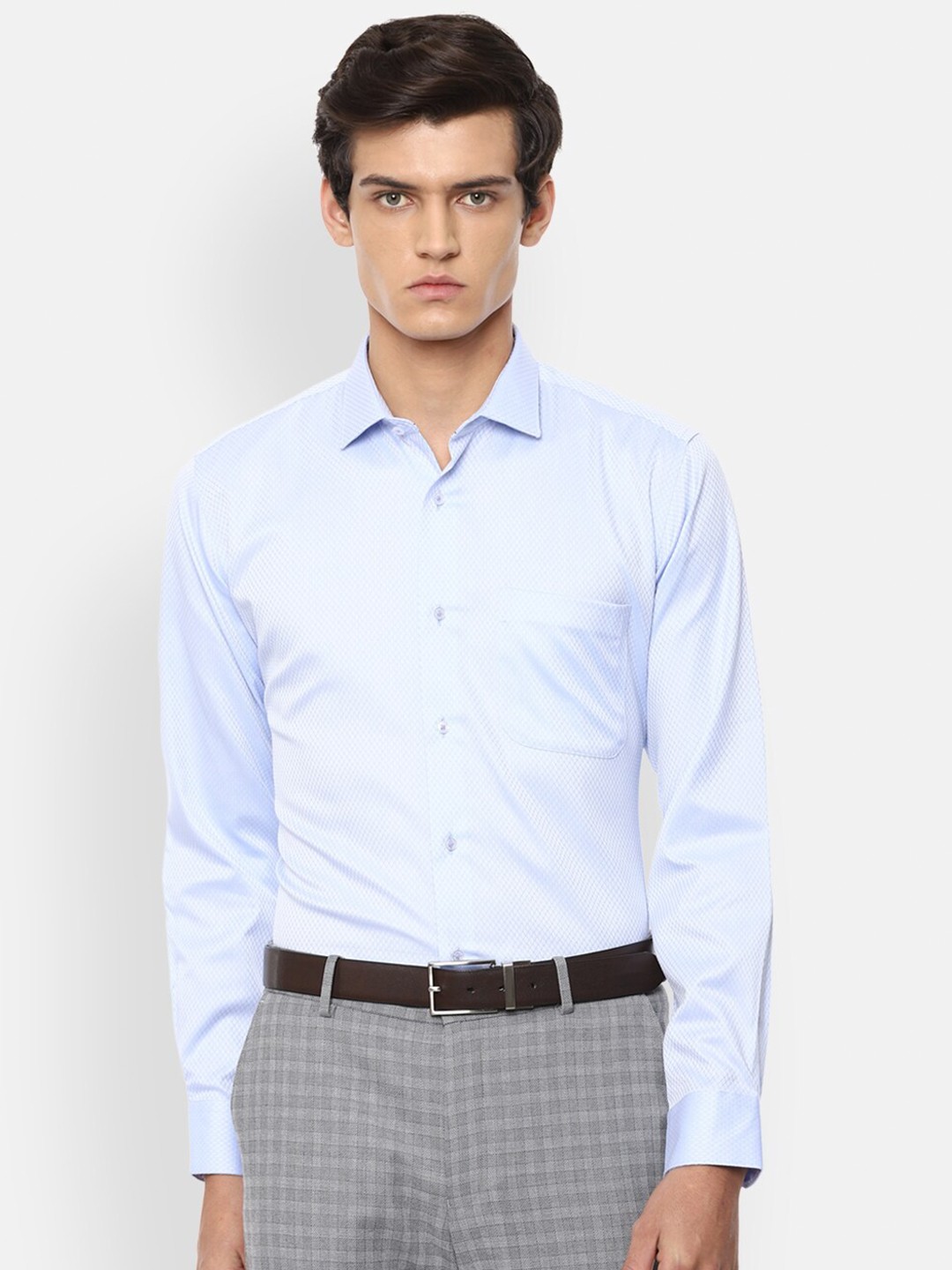 

Van Heusen Men Pure Cotton Sea Green Self Design Formal Shirt