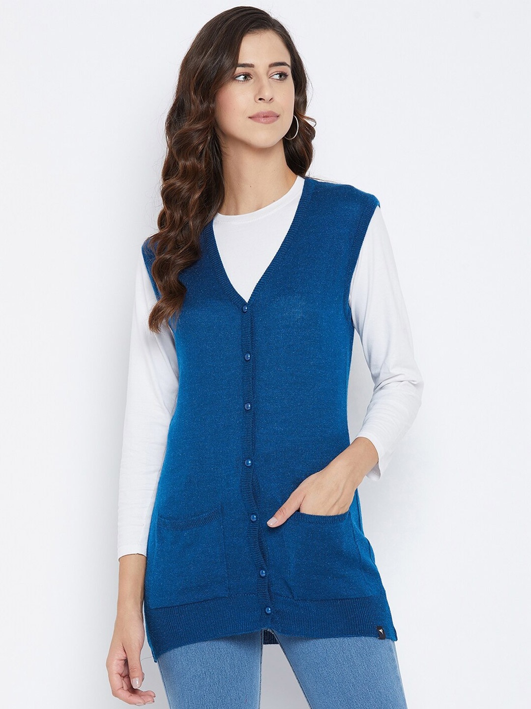 

NEVA Women Blue Wool Sweater Vest