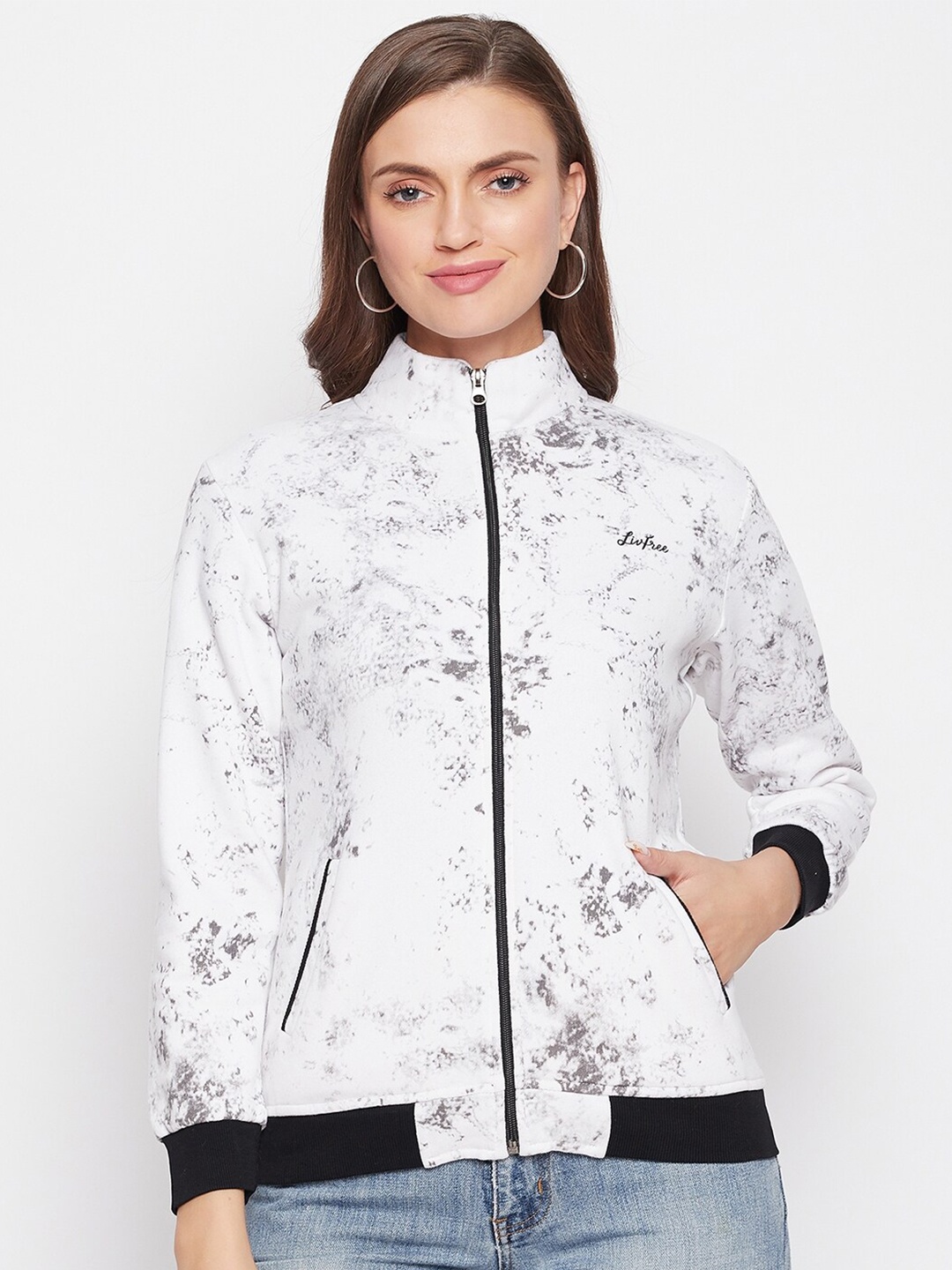 

NEVA Women Cotton Black Printed Front Open Sweatshirt