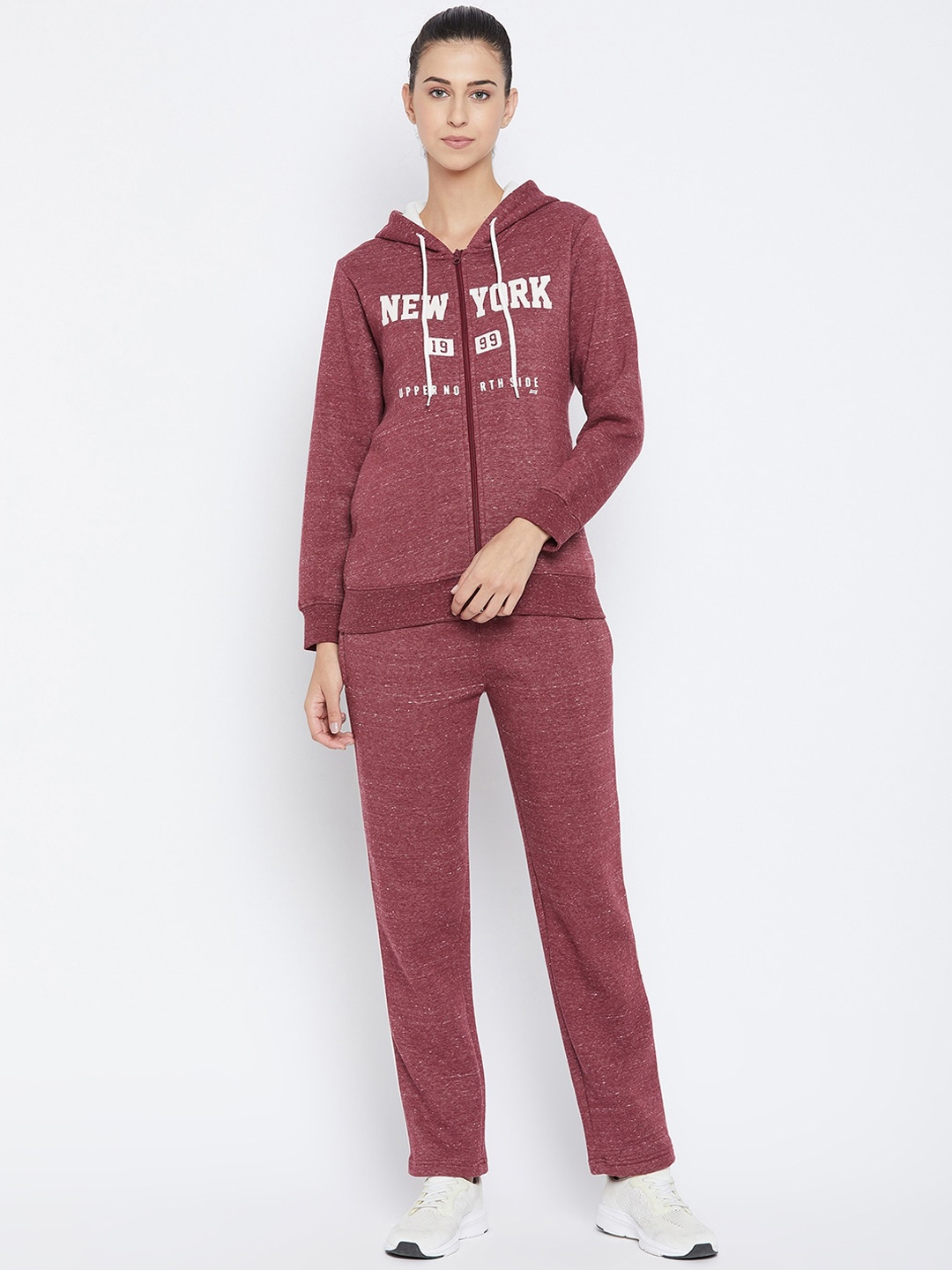 

NEVA Women Maroon & White Solid Tracksuit