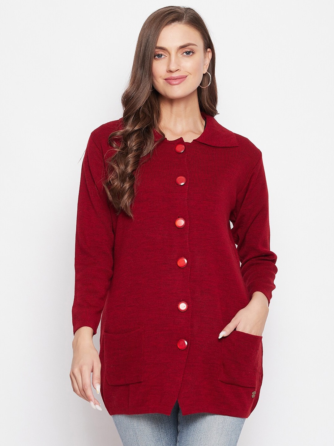 

NEVA Women Red Woolen Cardigan