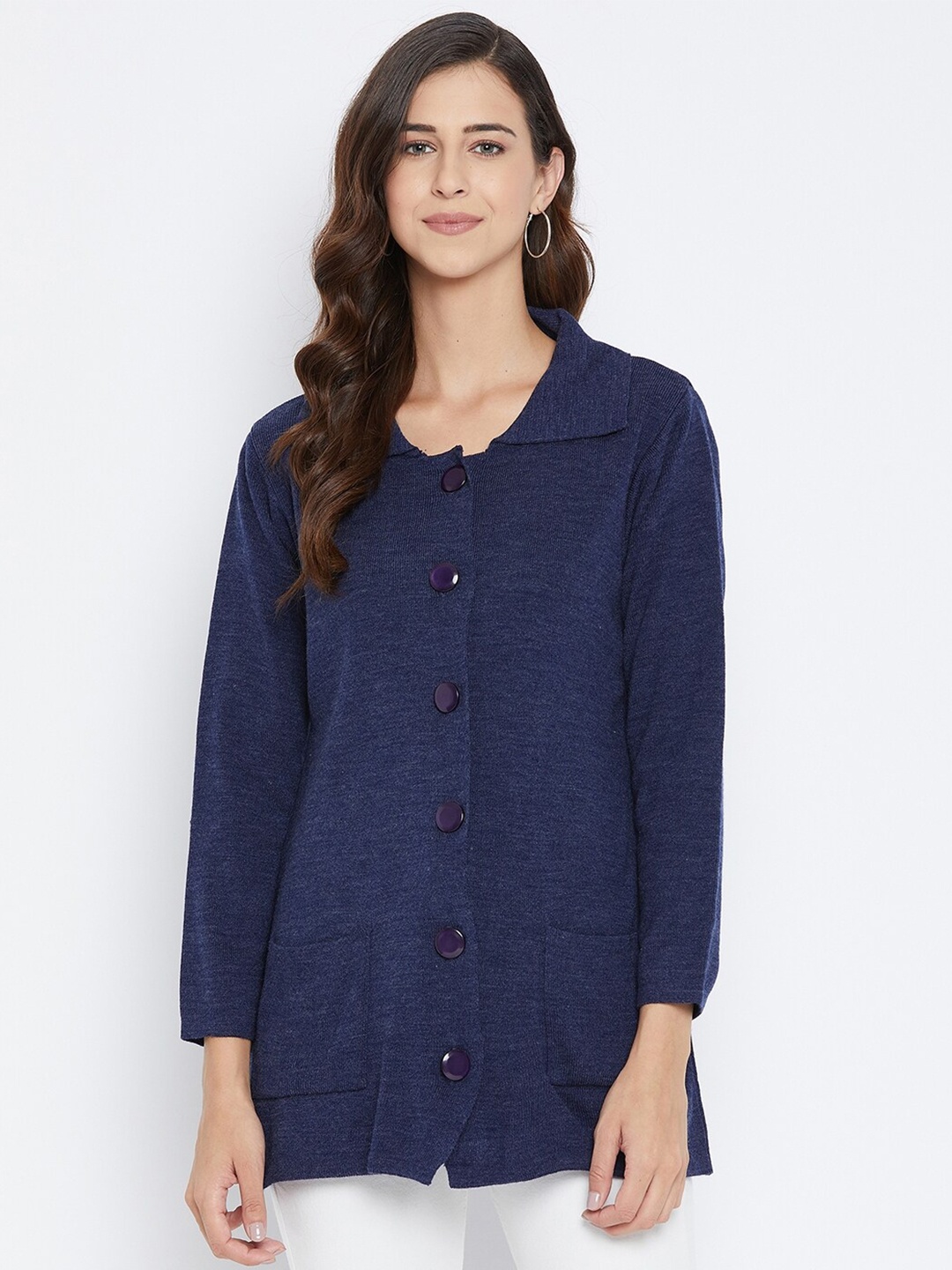 

NEVA Women Navy Blue Solid Longline Cardigan