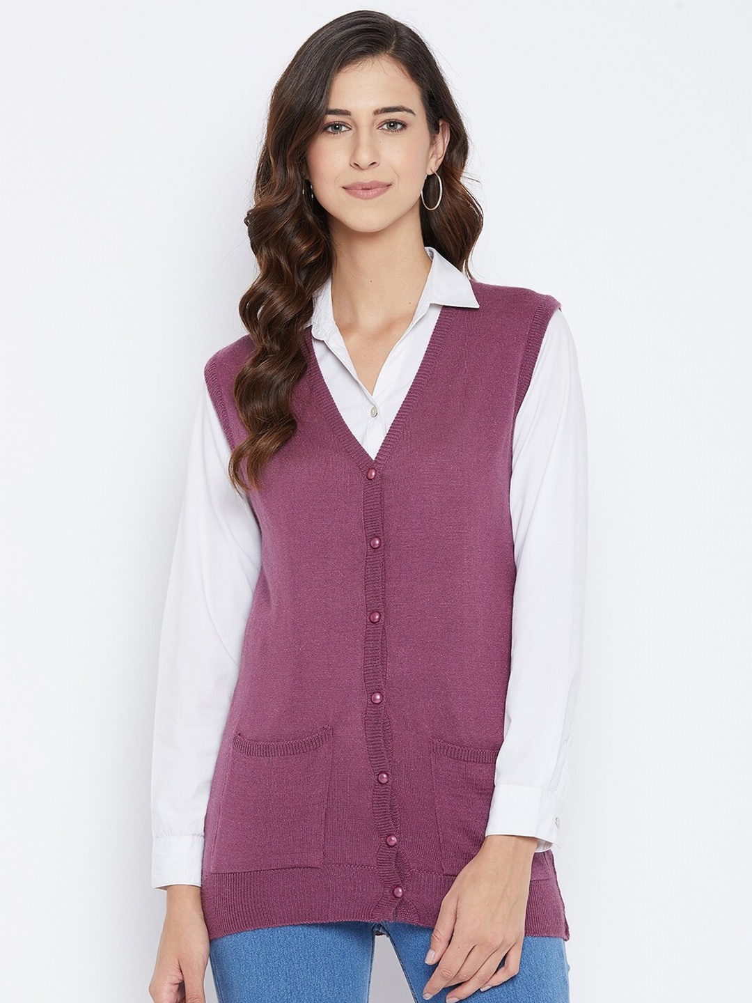 

NEVA Women Purple Woolen Cardigan Sweater