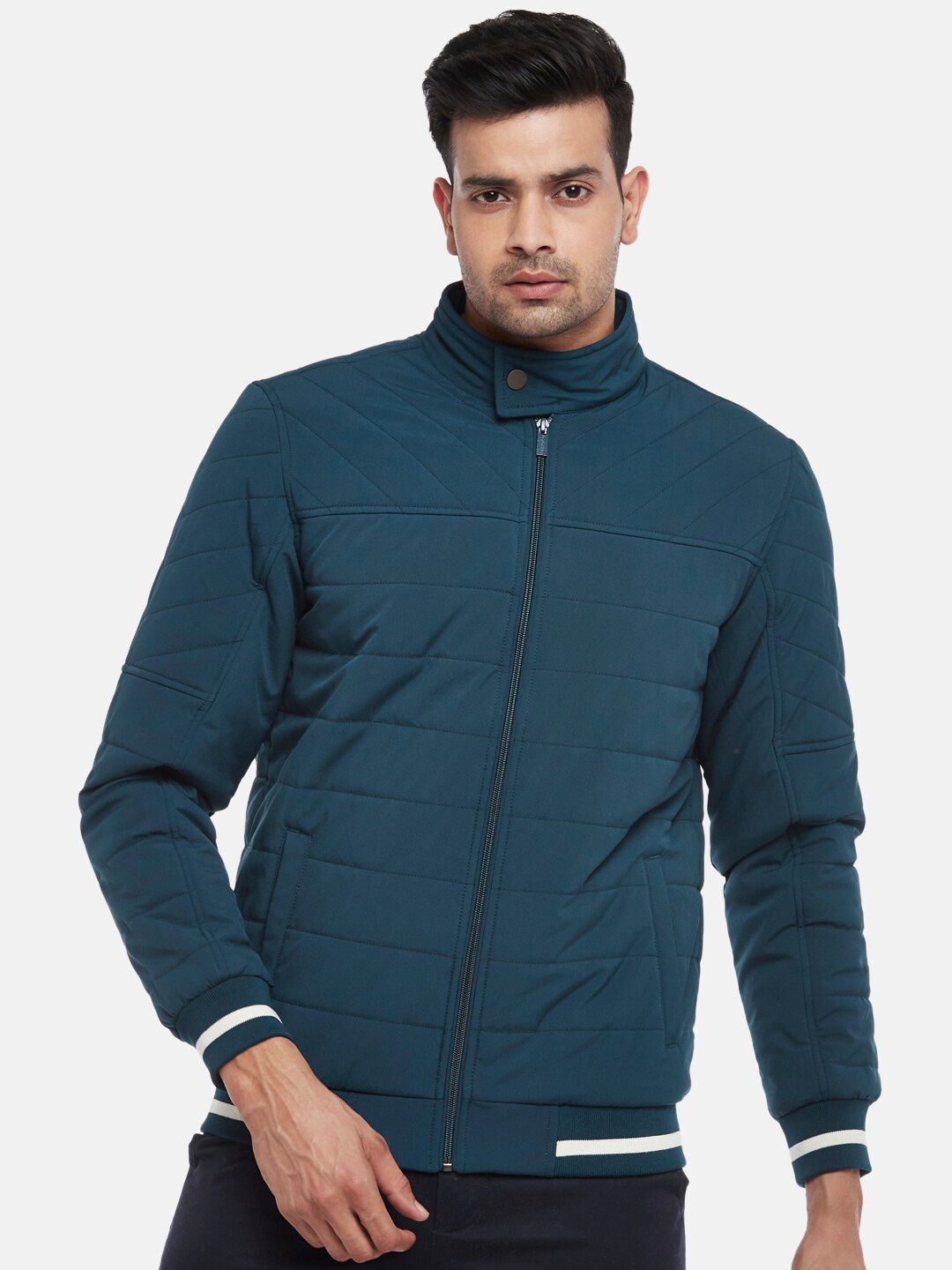 

BYFORD by Pantaloons Men Teal Colourblocked Longline Puffer Jacket