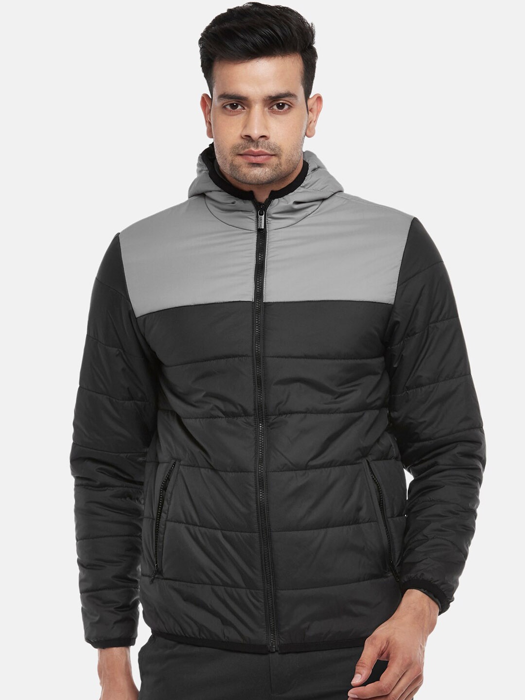 

BYFORD by Pantaloons Men Grey Black Colourblocked Padded Jacket