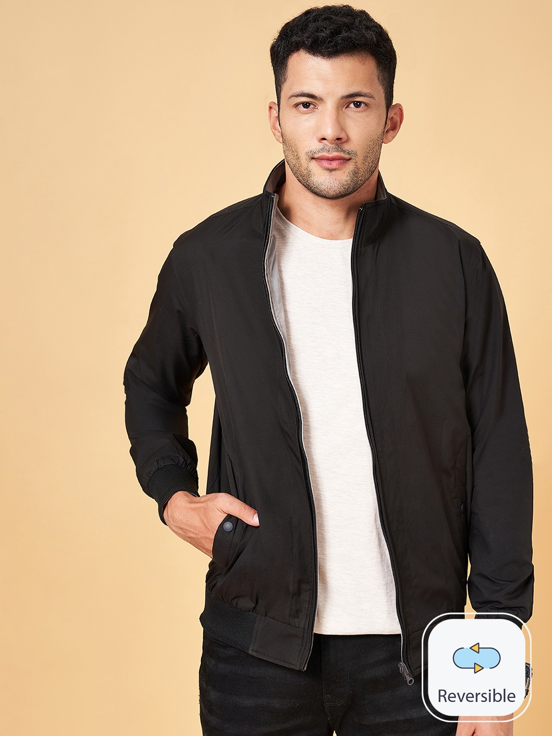 

BYFORD by Pantaloons Men Black Reversible Bomber Jacket