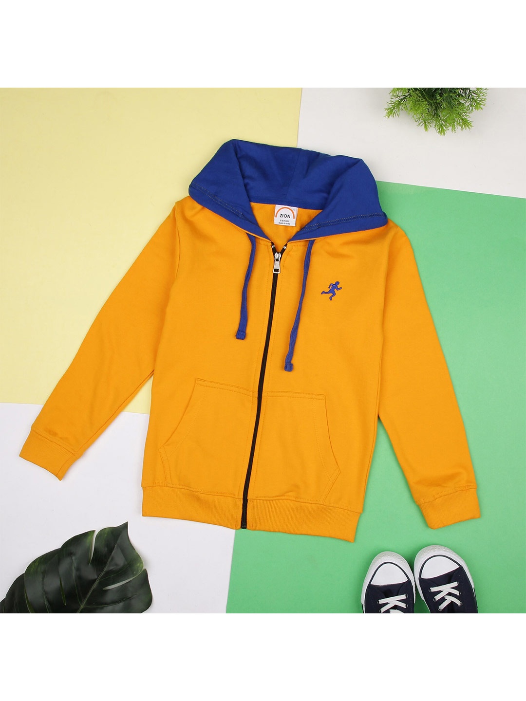 

ZION Unisex Kids Yellow Hooded Cotton Sweatshirt