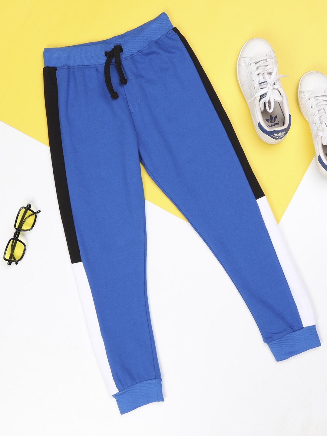 

ZION Boys Blue Solid Cotton Joggers with Side Panel
