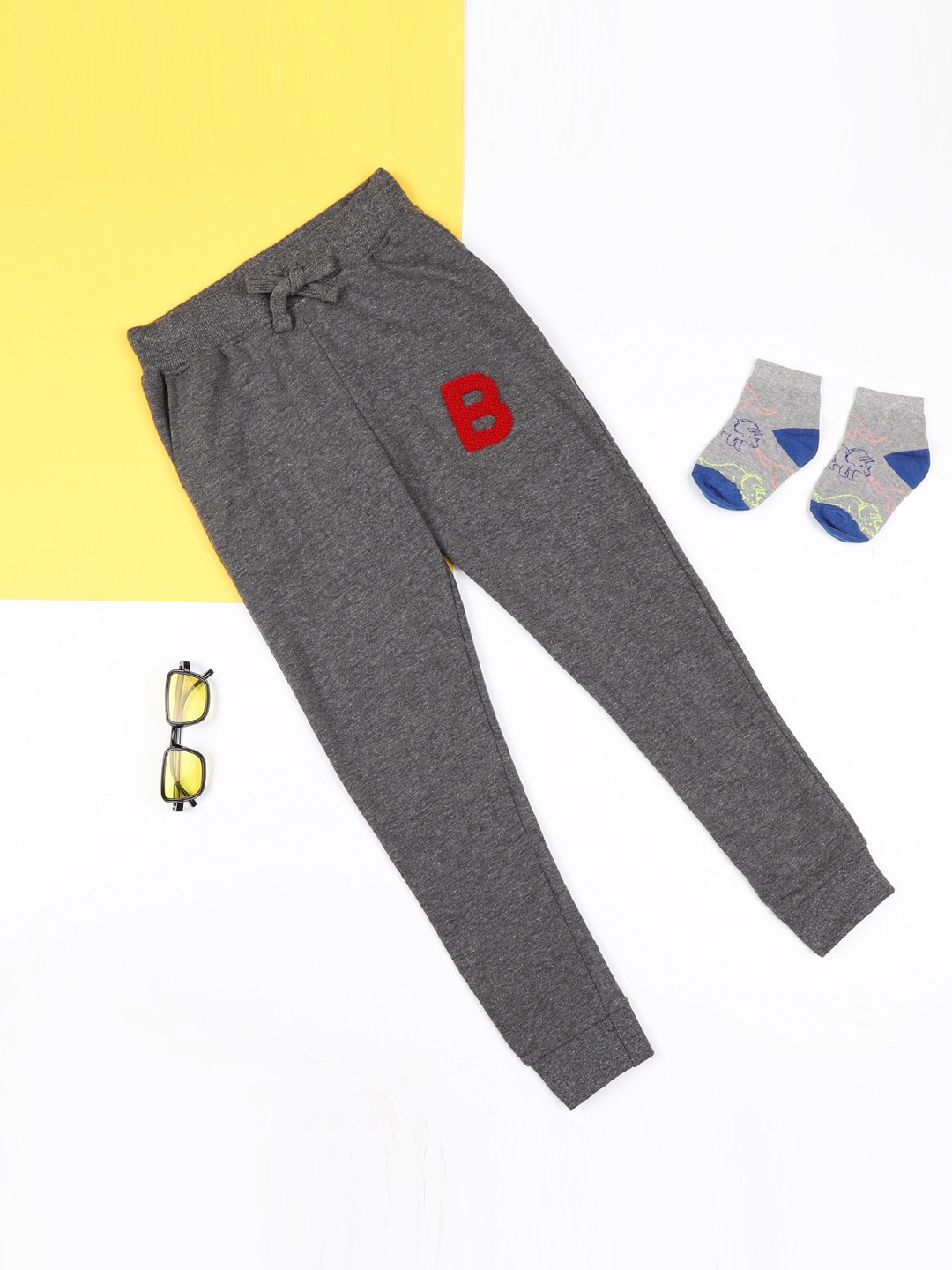 

ZION Boys Grey Melange Solid Pure Cotton Joggers