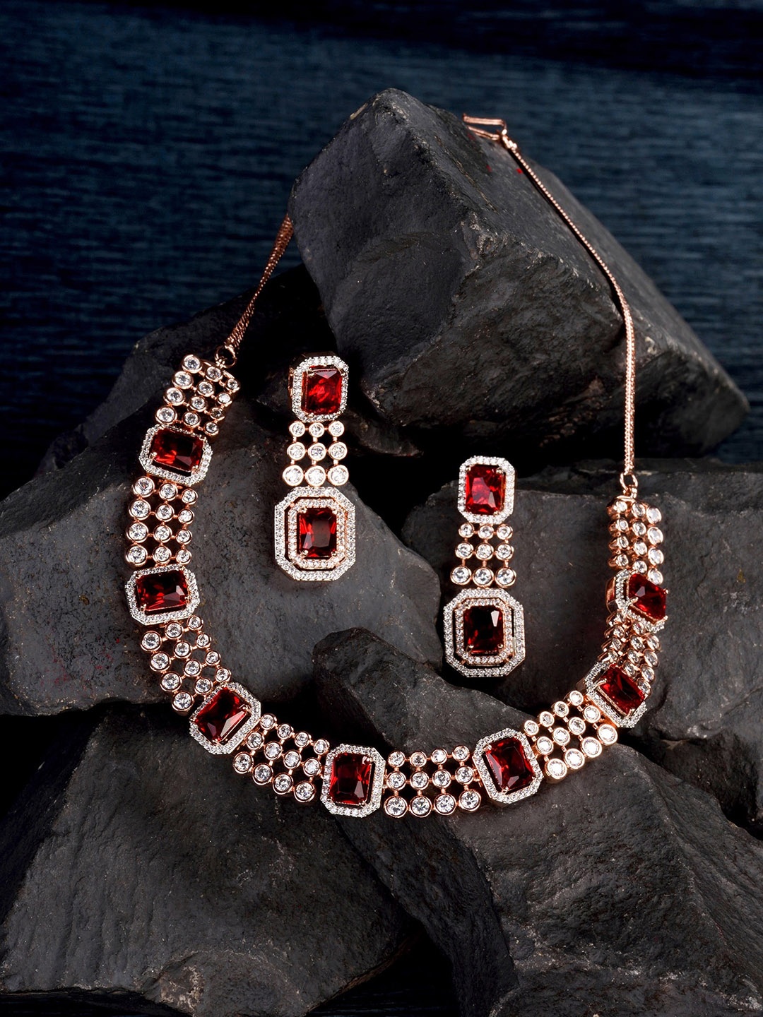

Saraf RS Jewellery Rose Gold Plated Jewellery Set with Stylish Earrings