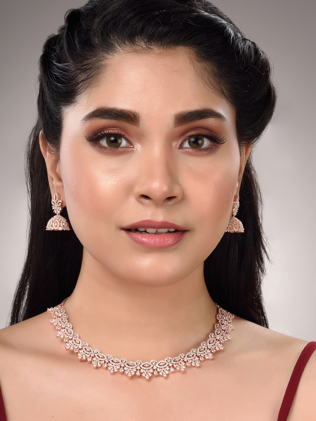 

Saraf RS Jewellery Rose Gold-Plated & White AD & CZ-Studded Contemporary Jewellery Set
