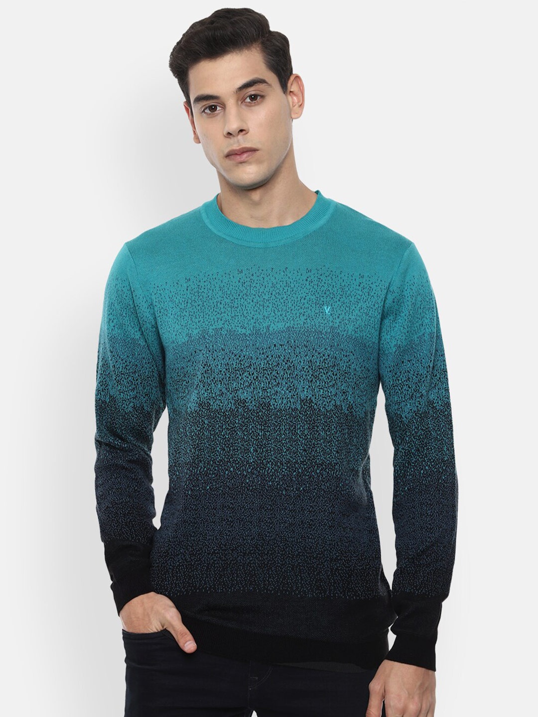 

V Dot Men Blue Colourblocked Pullover