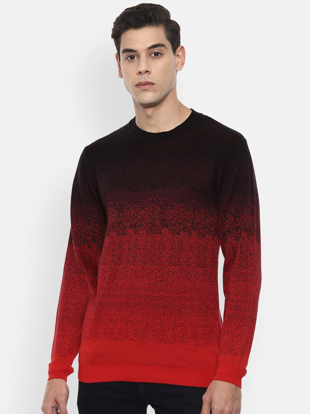 

V Dot Men Maroon & Black Colourblocked Round Neck Pullover